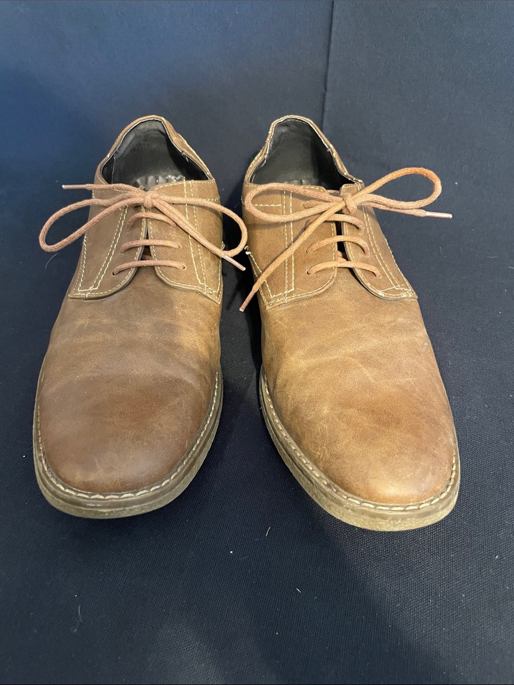 Perry Ellis Men's Tan Brown Leather Derby Shoes “Pierre”